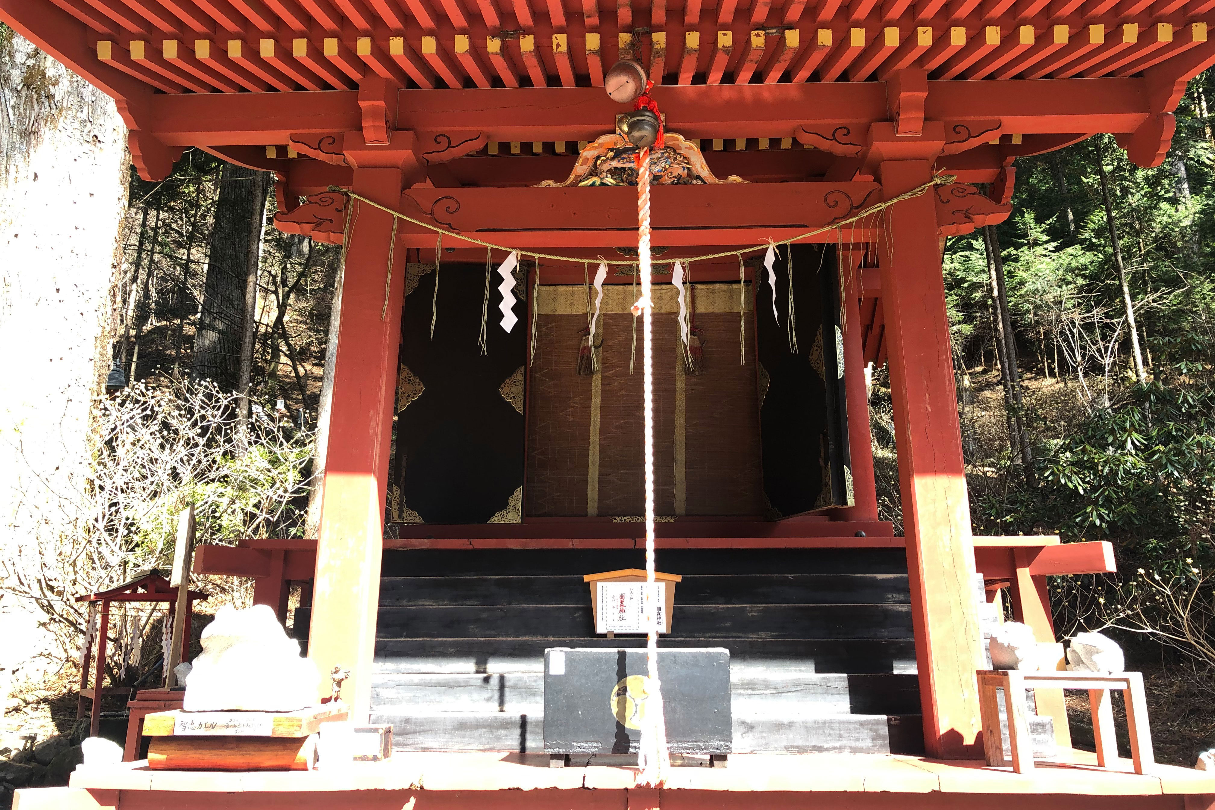 เทพเจ้าซูคูนะบิโกะโนะมิโคโตะของชินโตเป็นเทพเจ้าแห่งการแพทย์และความรู้ซึ่งประดิษฐานอยู่ที่ศาลเจ้ามิโทโมะแห่งนี้ บันทึก “โคจิกิ” ซึ่งเป็นบันทึกเก่าแก่ที่สุดของประวัติศาสตร์ญี่ปุ่นโบราณที่รวบรวมเป็นรายลักษณ์อักษรครั้งแรกในปี ค.ศ. 712 บันทึกไว้ว่าซูคูนะบิโกะโนะมิโคโตะได้ช่วยเหลือโอนามุจิโนะมิโคโตะในการขึ้นปกครองญี่ปุ่น ซึ่งโอนามุจิโนะมิโคโตะเป็นหนึ่งในเทพเจ้าหลักที่ประดิษฐานอยู่ที่ศาลเจ้านิกโกฟูตาระซังนั่นเอง<br /><br />ถึงแม้ว่าจะยังไม่รู้อย่างแน่ชัดถึงอายุของศาล แต่อ่างน้ำหินที่ใช้สำหรับการชำระล้างมือนั้นได้ถูกจารึกด้วยตัวอักษรจีนระบุปี ค.ศ. 1753 จากสิ่งนี้จึงคาดคะเนกันว่าศาลเจ้ามิโทโมะนั้นมีประวัติศาสตร์ความเป็นมาอย่างน้อย 250 ปีมาแล้ว ผู้ที่เดินทางมาสักการะนั้นจะล้างมือจากอ่างน้ำหินที่ตั้งไว้ด้านหน้าศาลเจ้าก่อนการเข้าสักการะ การปฏิบัติเช่นนี้เชื่อว่าเป็นการชำระล้างผู้มากราบไหว้ให้บริสุทธิ์และแสดงถึงความเคารพนับถือต่อเทพเจ้าชินโต