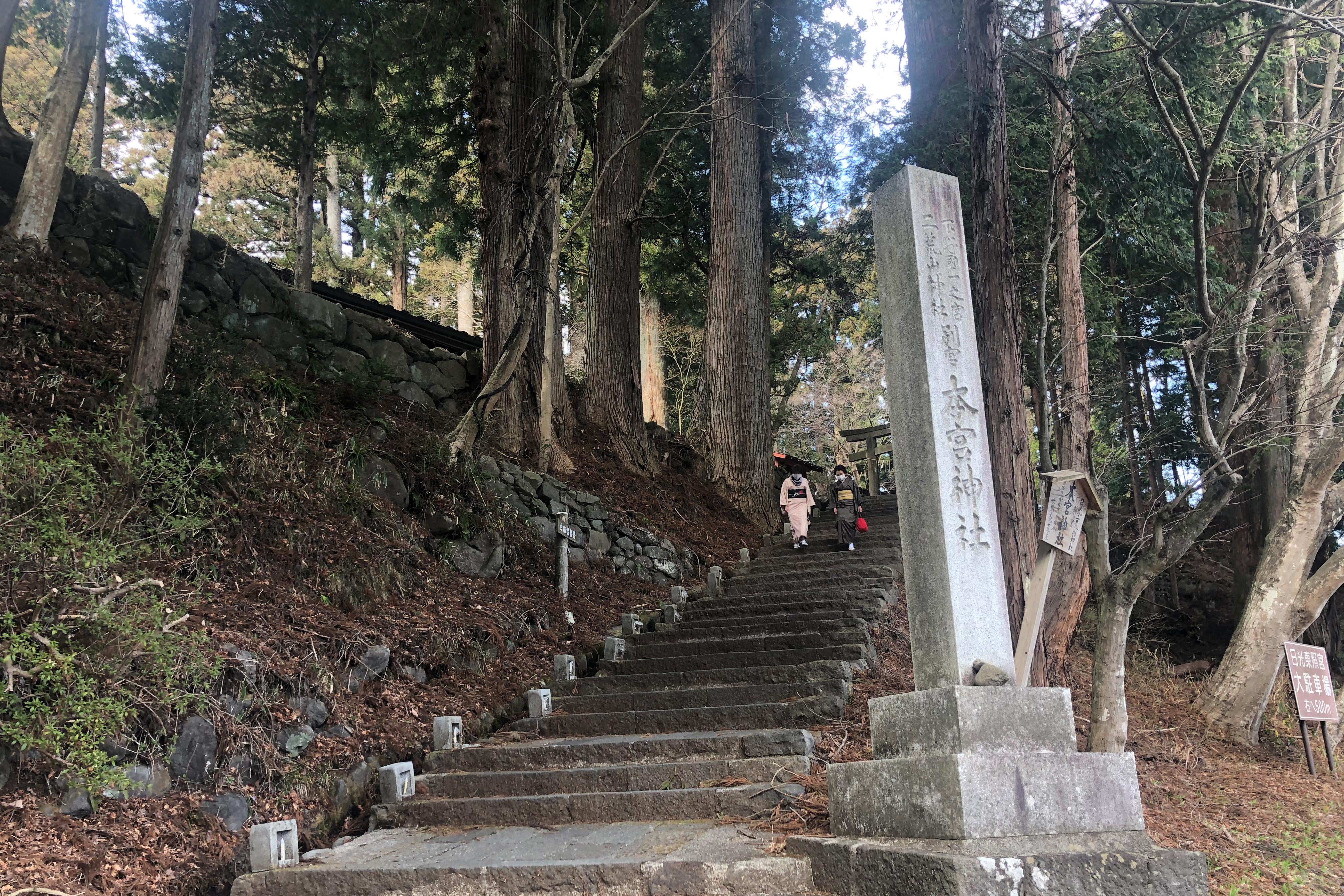 据说建立于奈良时代（710年-794年），是日光最古老的神社之一。供奉的神明是味耜高彦根神，也是二荒山神社主供奉的大已贵神的御子神（儿子）。<br /><br />二荒山神社和轮王寺的开山鼻祖——胜道上人（735年-817年），于766年首先渡过大谷川进入日光，修建了这座小小的祠堂。因此，本宫神社也可以说是二荒山神社的发祥地。<br /><br />供参拜者祈祷的拜殿在前，供奉着味耜高彦根神的本殿在后。本殿的背面设有一扇门，过去曾从这里朝拜男体山。在山岳信仰中，“山”作为栖息着神明与先祖的魂灵的神圣之地而受到敬拜。