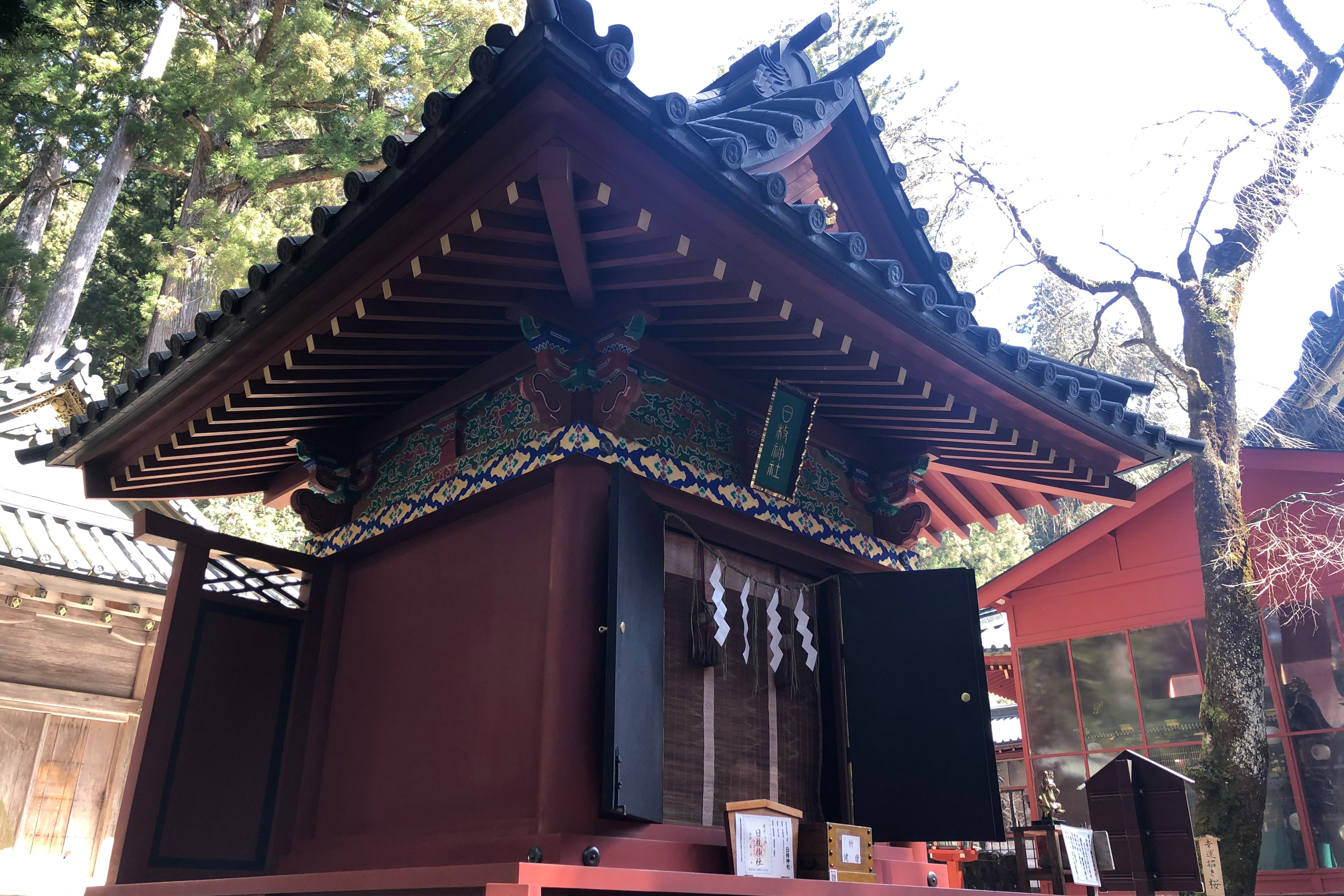 据说神社始建于公元848年，现在的建筑则是在1644年左右重建的。供奉的神明是被称为山神或是健康之神的大山咋神。<br /><br />天台宗是在9世纪从中国传入日本的。而神社最初的建筑正是由日本天台宗第三代座主圆仁（794年-864年）主持修建的。<br /><br />日光的轮王寺也是佛教天台宗的寺庙。（日枝神社供奉的）大山咋神的魂灵是由京都附近的日本天台宗总本山——比睿山延历寺所分出来的。<br /><br />这座神社可以说这是保留了神佛习合（神社与寺院混合，不分彼此的信仰方式）时代旧貌的神社。神佛习合的信仰方式正是起源于天台宗的。